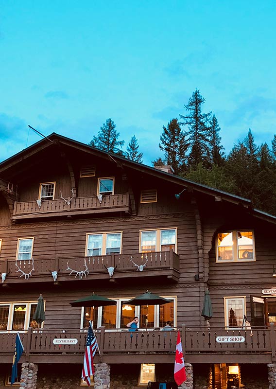 Belton Chalet's exterior, with multiple wooden balconies.