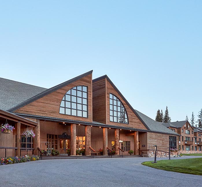 Exterior of Grouse Mountain Lodge in summer.