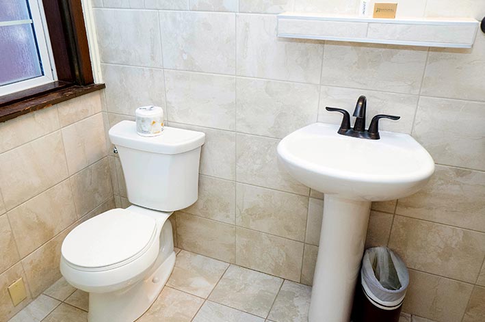 A hotel bathroom.