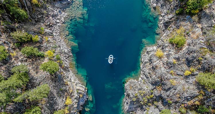 Aerial shot of a river float