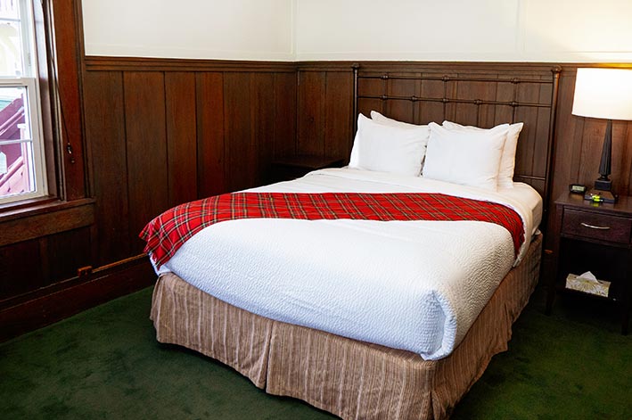 A hotel bed.