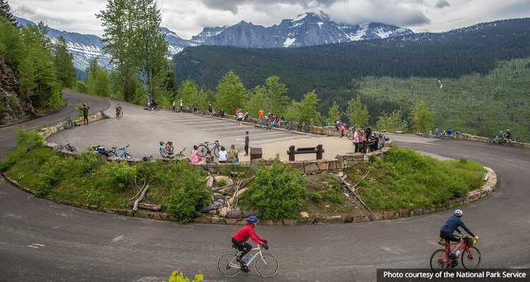 Cyclists biking Going-to-the-Sun road