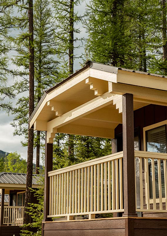 Exterior of a cabin in West Glacier Village